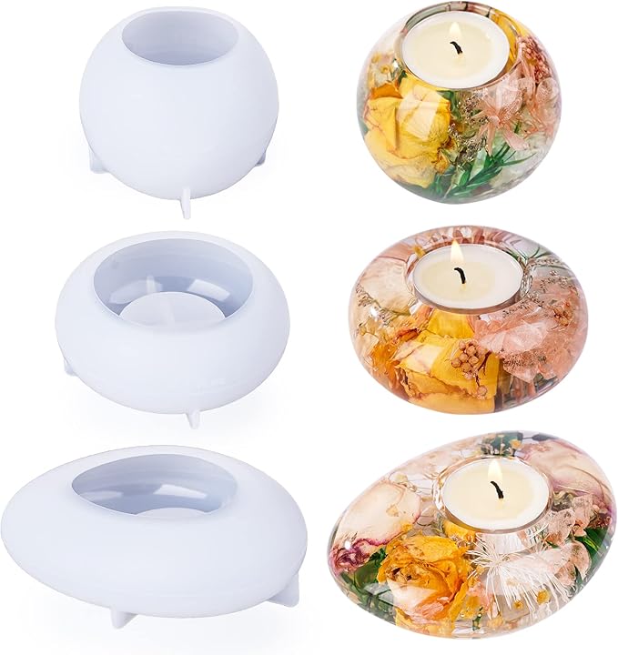 LET&#x27;S RESIN Tealight Candle Holder Resin Molds Silicone,3Pcs Tea Light Candle Holder Silicone Molds for Resin,Plaster,Cement Concrete,Resin Epoxy Molds Silicone for DIY Home D&#xE9;cor,Great for Beginners