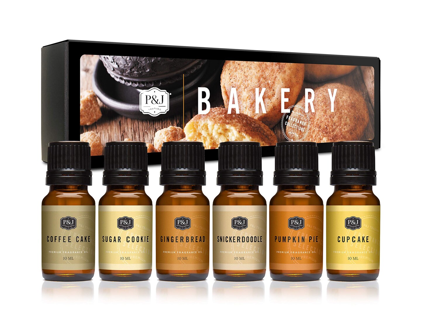 P&#x26;J Trading Bakery Set of 6 Fragrance Oils - Pumpkin Pie, Cupcake, Sugar Cookies, Coffee Cake, Snickerdoodle, Gingerbread Candle Scents, Soap Making, Diffuser Oils