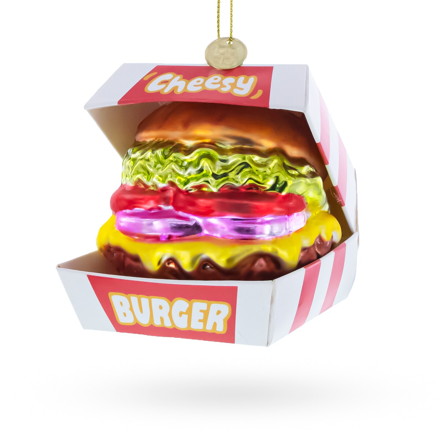 Cheeseburger in Box Glass Christmas Ornament