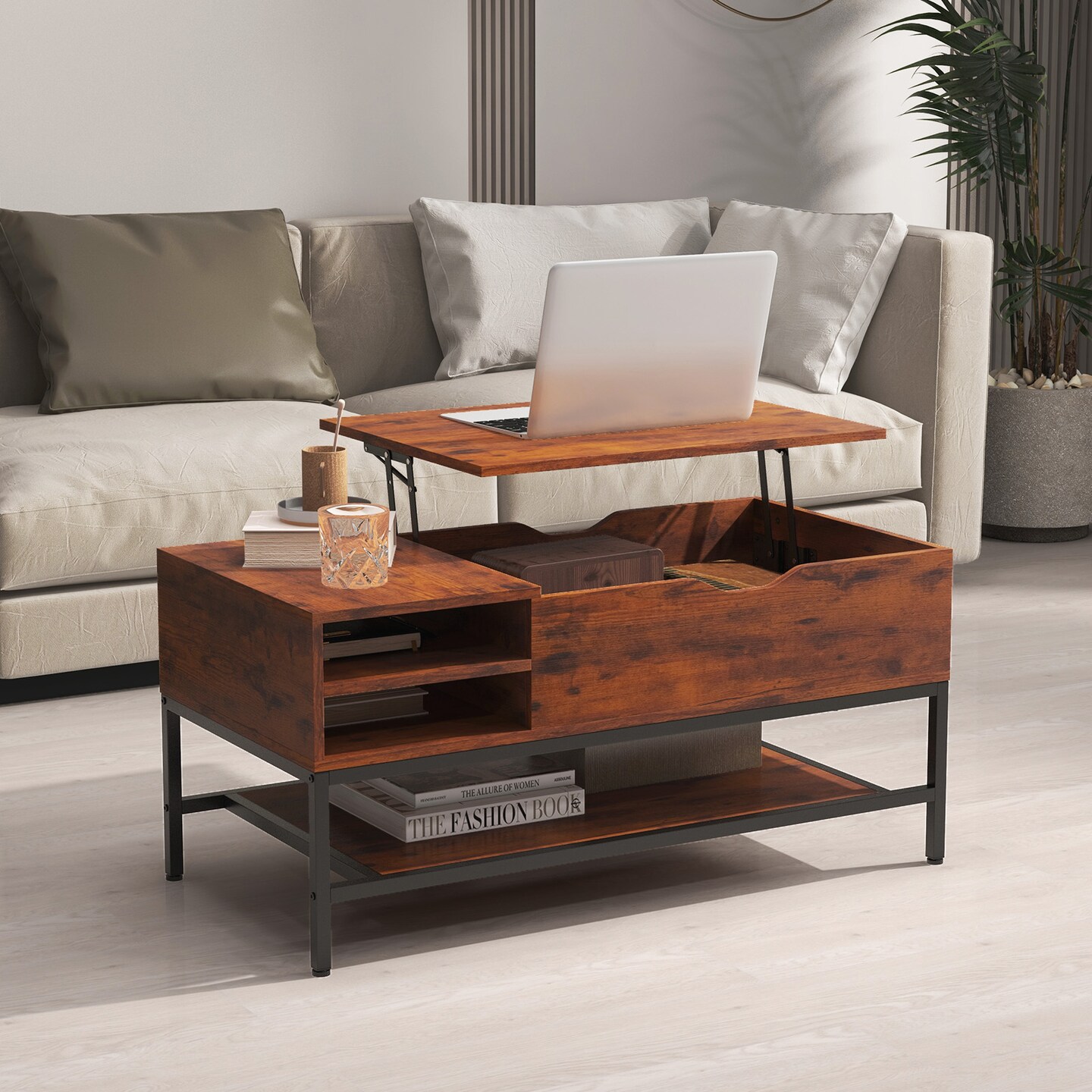 Lift Top Coffee Table with Hidden Compartment and Removable Storage Shelf - 39.5 x 19.5 x 19 (L x W x H)