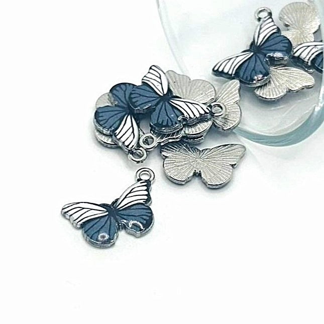 1, 4, 20 or 50 Pieces: White and Grey Striped Butterfly Charms