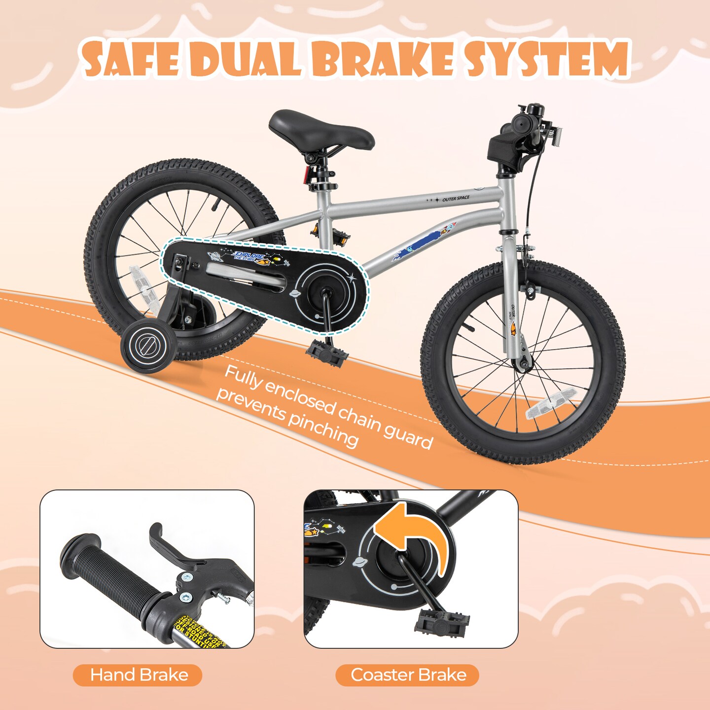 16-Inch Kids Bike Bicycle for Boys Girls 4-7 Adjustable with High Carbon Steel Frame - 45&#x22; x 21&#x22;x 28.5&#x22; (L x W x H)