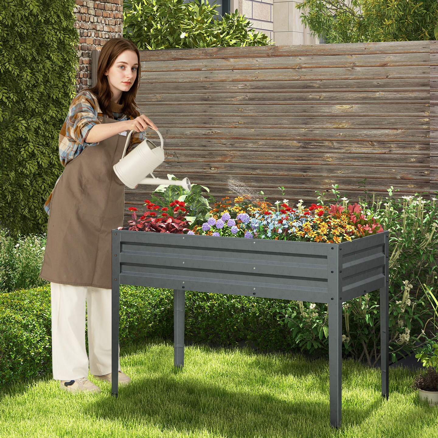 Galvanized Raised Garden Bed Elevated Planter Box with Legs and Drainage Hole