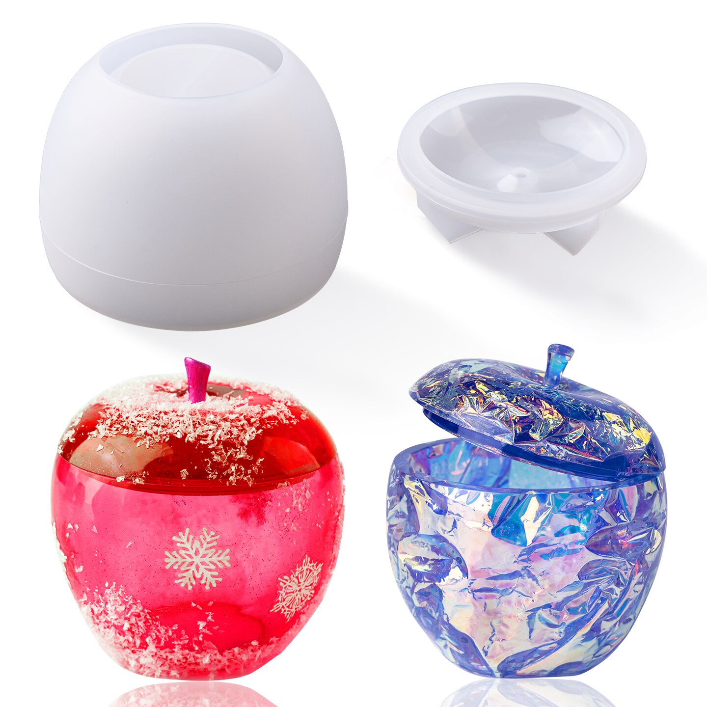 LET&#x27;S RESIN Resin Molds Jar, Apple Shaped Life-Size Silicone Jar Molds for Resin with Lid Stem, Fruit Ornaments Epoxy Resin molds for Resin Crafts, Resin Art, Christmas Decor, Gifts