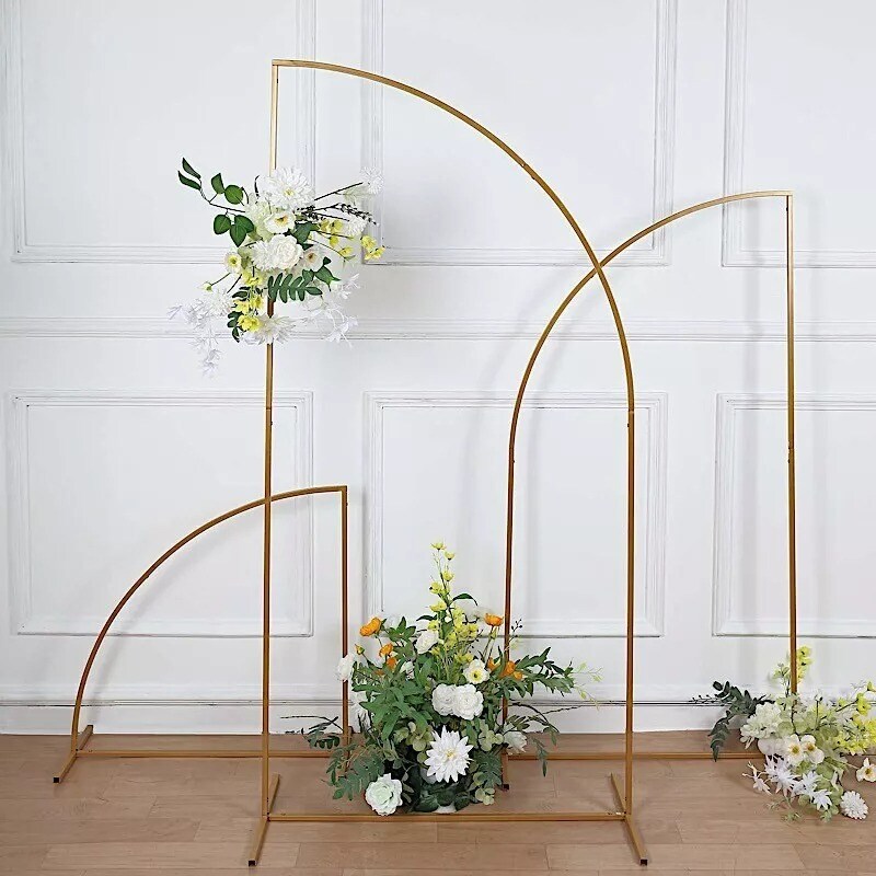 5ft Gold Metal Floral Display Frame Half Moon BACKDROP STAND Wedding Arch Party