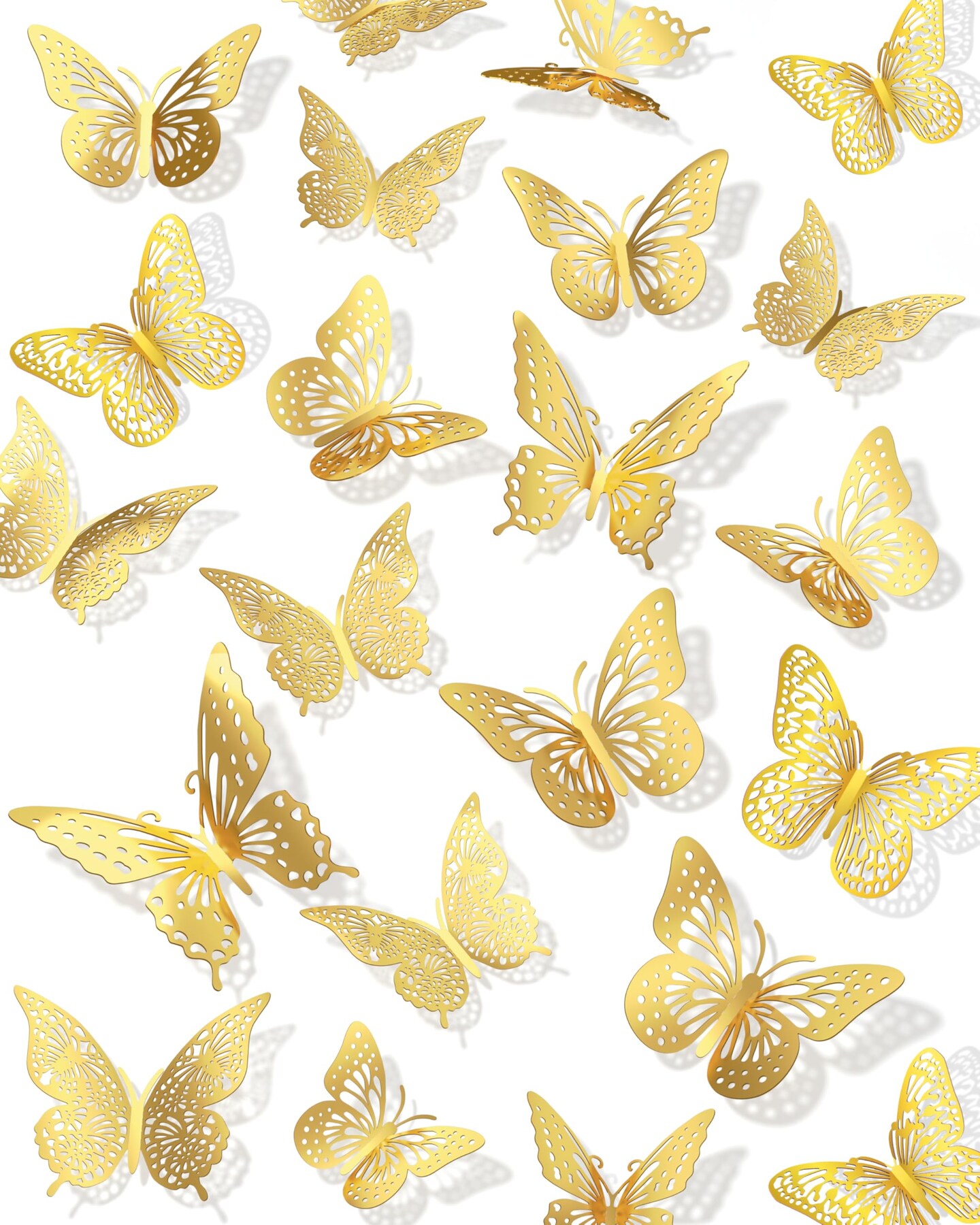 72Pcs 3D Butterfly Wall Decor, Gold Butterfly Fathers Day Decorations, 4 Styles 3 Sizes Removable Butterfly Room Decor Butterfly Wall Stickers for Birthday Party Garden Tea Cake Flower Decorations