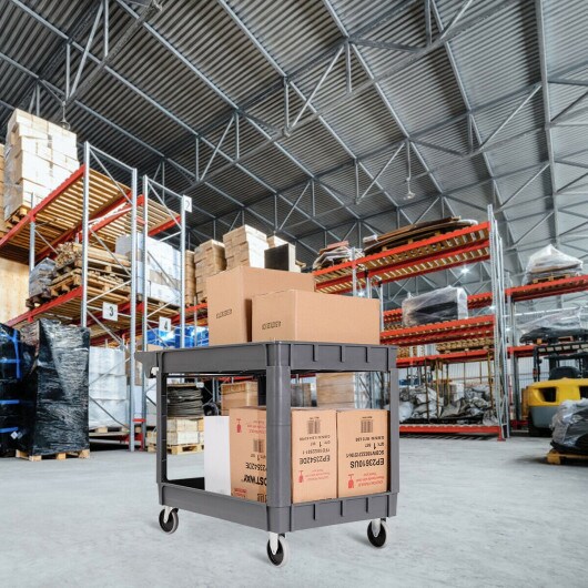 46&#x22; x 25&#x22; x 33&#x22; Plastic Utility 2 Shelves Rolling Service Cart - 46.5&#x22; x 25.5&#x22; x 33&#x22;(L x W x H)