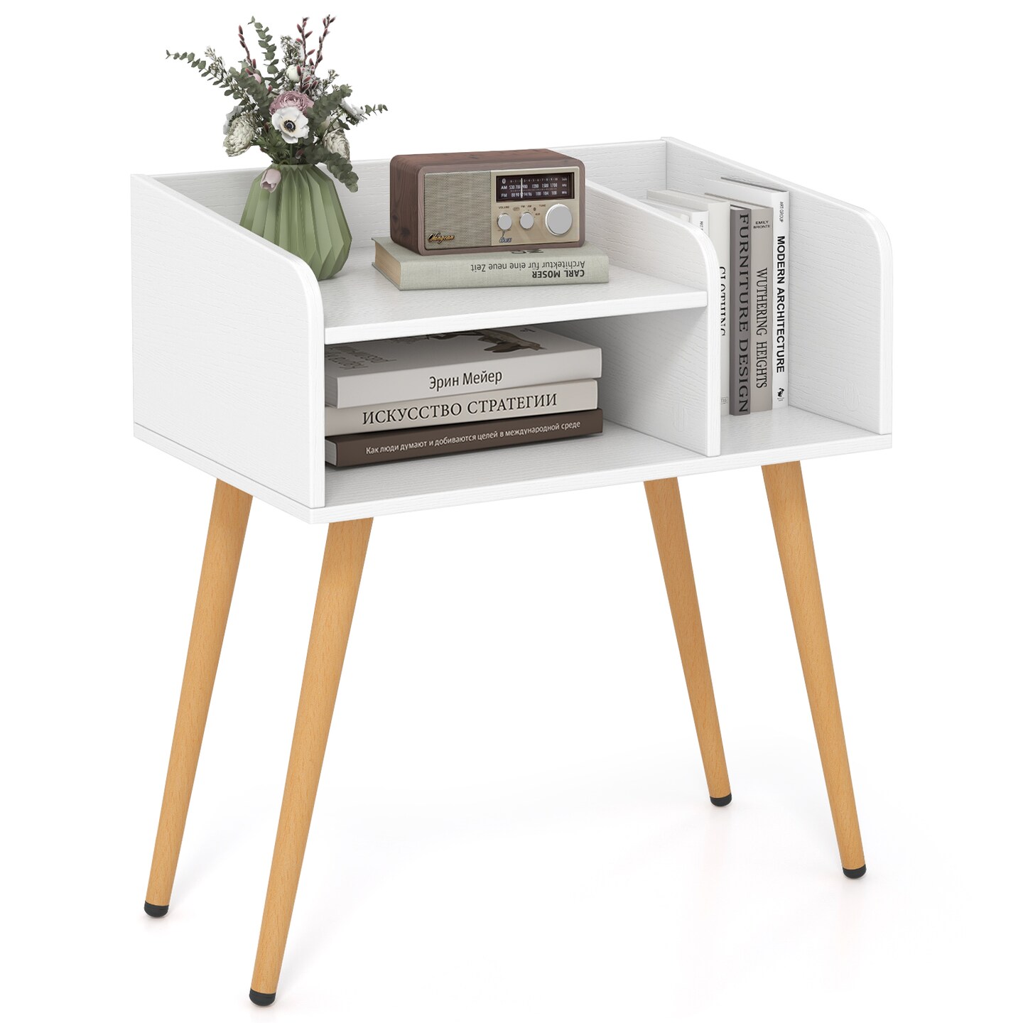 Mid Century Modern Nightstand  with Open Shelves
