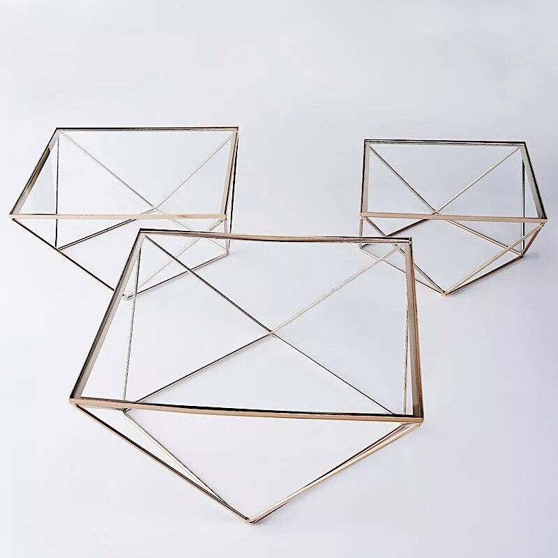 12-Inch Gold Clear Metal Glass Geometric CAKE STAND Party Wedding Decorations