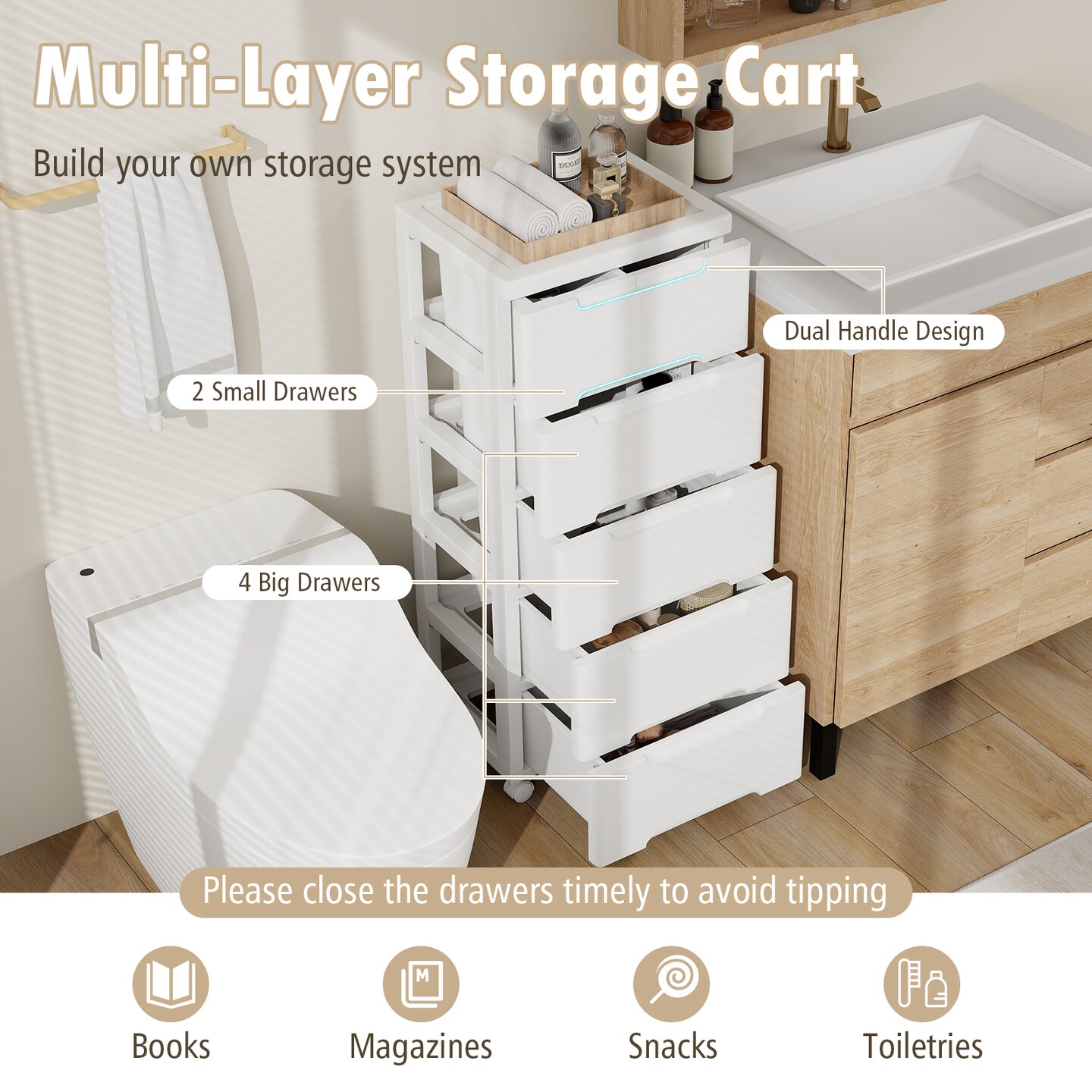 Rolling Storage Cabinet with Universal Wheels