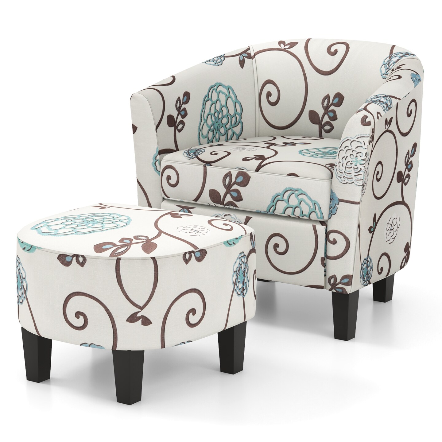 Modern Accent Tub Chair and Ottoman Set with Fabric Upholstered - 28" x 25" x 29" (L x W x H)