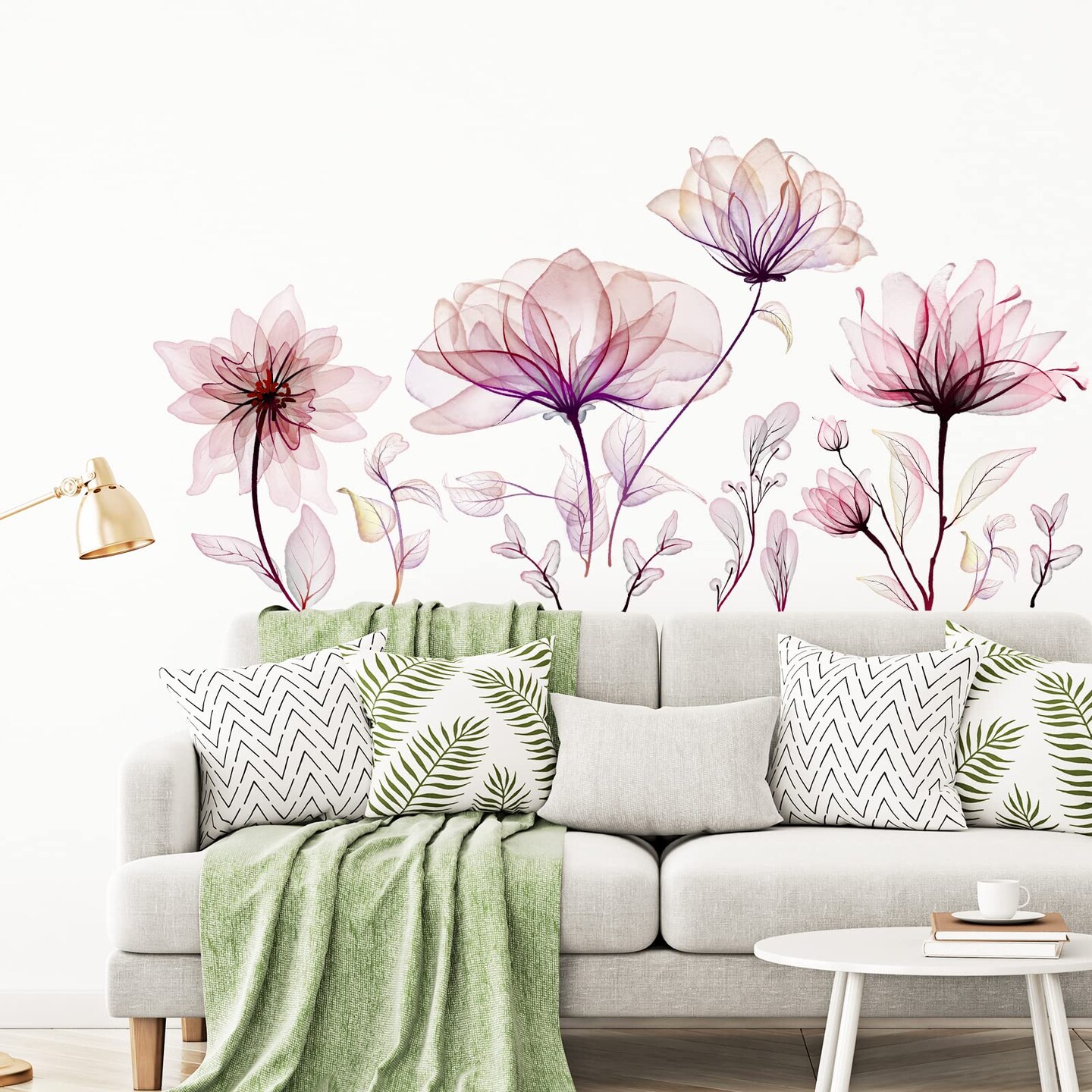 Zonon 6 Pieces Flowers Wall Decals Vinyl Dragonflies Flowers Wall Stickers Removable Floral Wall Murals Peel and Stick Colorful Flower Wall Decor for Bedroom Living Room Nursery(Floral)