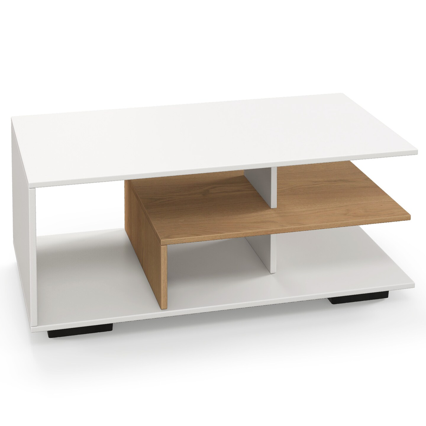 Rectangular Coffee Table with L-shaped Middle Shelf - 35.5" x 19.5" x 16.5" (L x W x H)