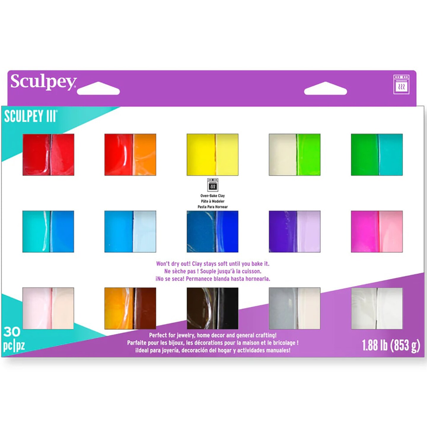 Sculpey III: Polymer Clay: Sampler Pack - (30) 1oz - Oven Bake Clay, 30 Colors, Non-Toxic, Sculpting, Create Jewelry &#x26; Crafts Projects, Art Supplies