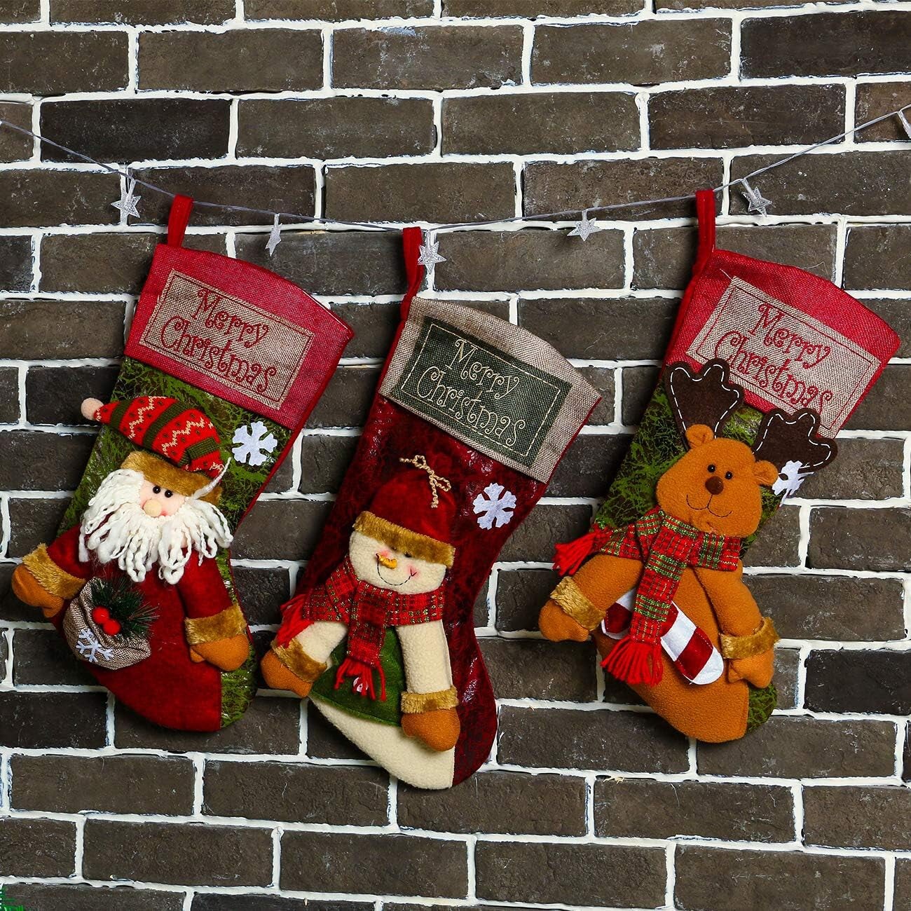 3PCS 18&#x22; Christmas Stocking Classic Large Stockings Santa, Snowman, Reindeer Xmas Character for Family Holiday Christmas Party Decorations