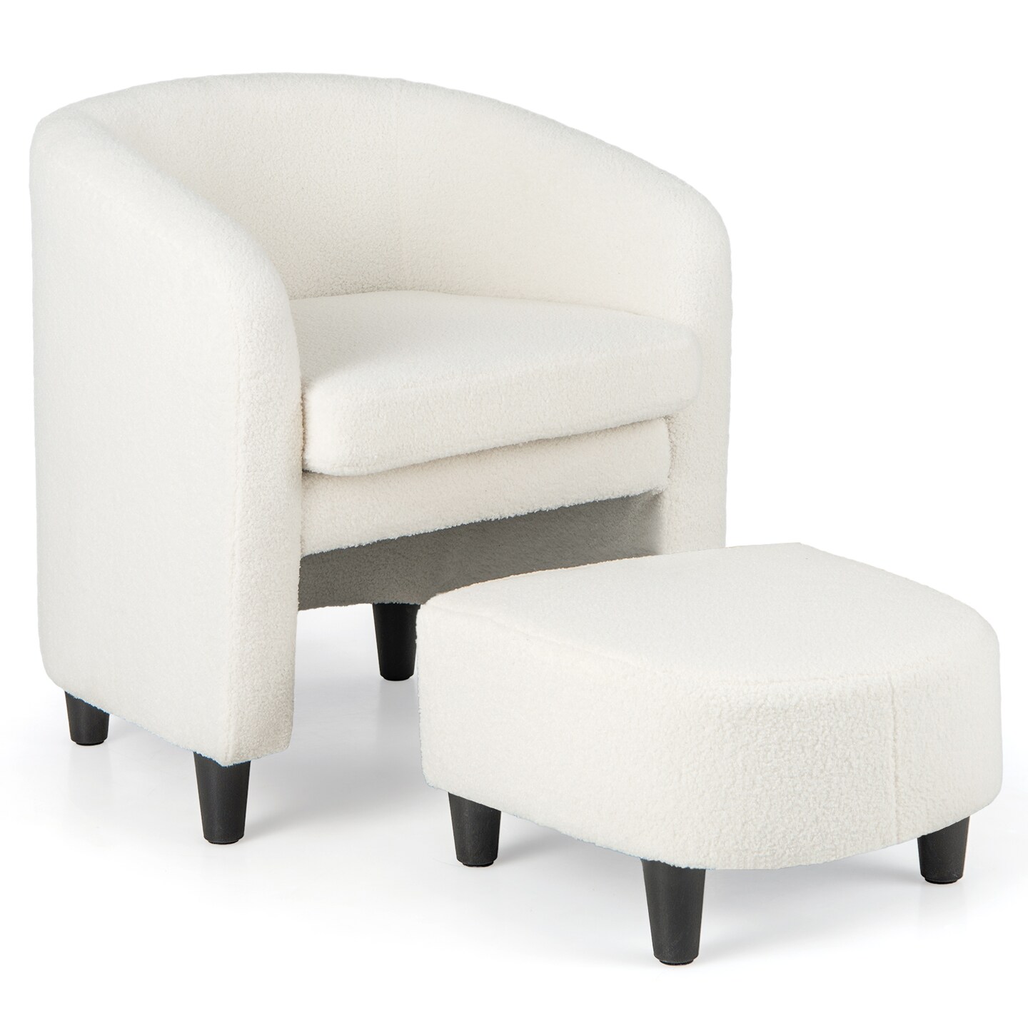 Modern Upholstered Barrel Teddy Velvet Chair with Ottoman - 25.5 x 25 x 28 (L x W x H)