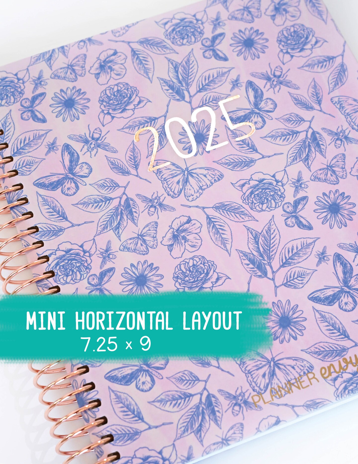 2025 Planner - Mini Horizontal Layout, Spiral Bound - "Butterfly Doodles" (#409)