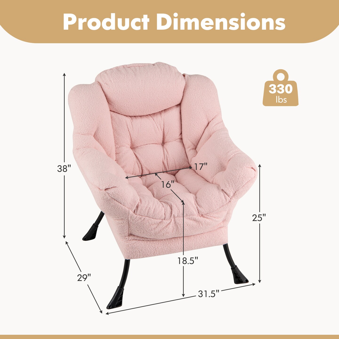 Comfy Sherpa Accent Chair with Head Pillow for Living Room or Bedroom