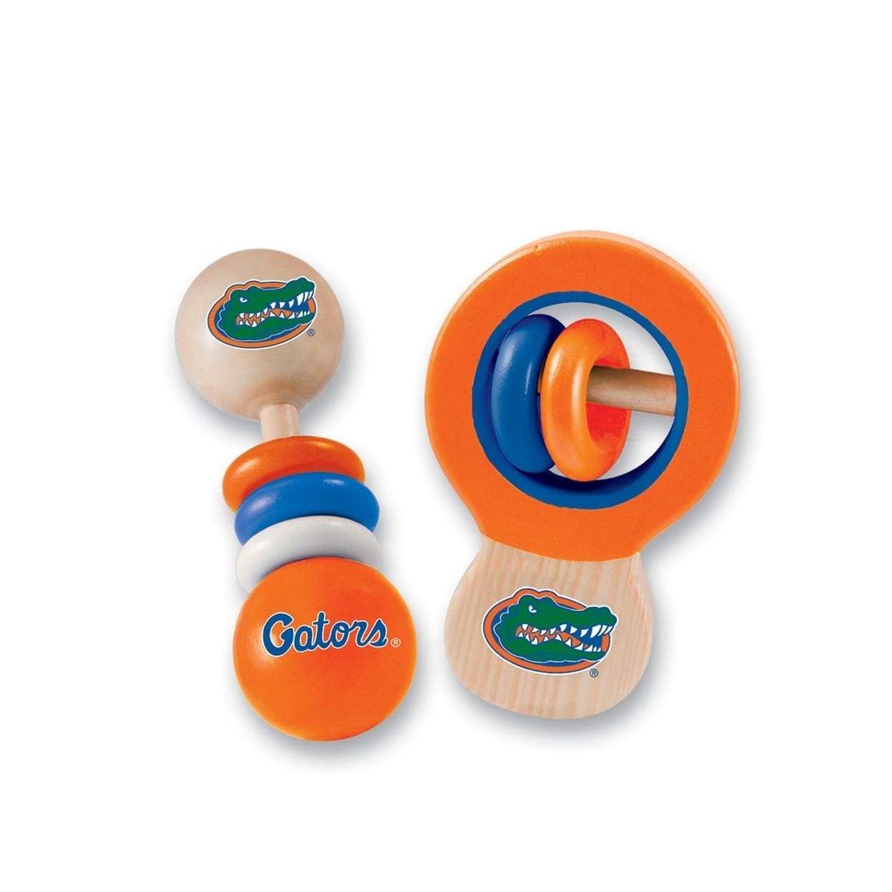 Florida Gators Baby Rattles 2-Pack Wooden Toys Safe Non-Toxic Developmental Fun