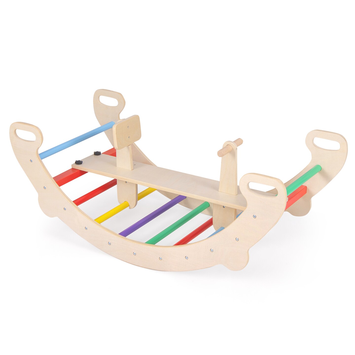 4-in-1 Multifunctional Wooden Climbing Toys with Rocker and Crawling Tunnel - 48" x 20.5" x 17.5" (L x W x H)
