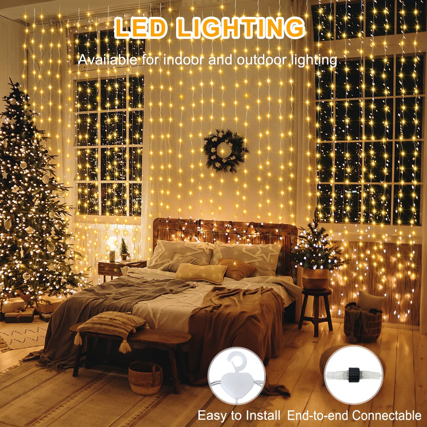 ZAIYW Curtain Lights 10Ft x 10Ft 300 LED Curtain Lights Plug Connectable with Remote Control Color Changing Curtain String Lights Waterproof for Indoor Outdoor Decor (Warm White &#x26; Multicolor)