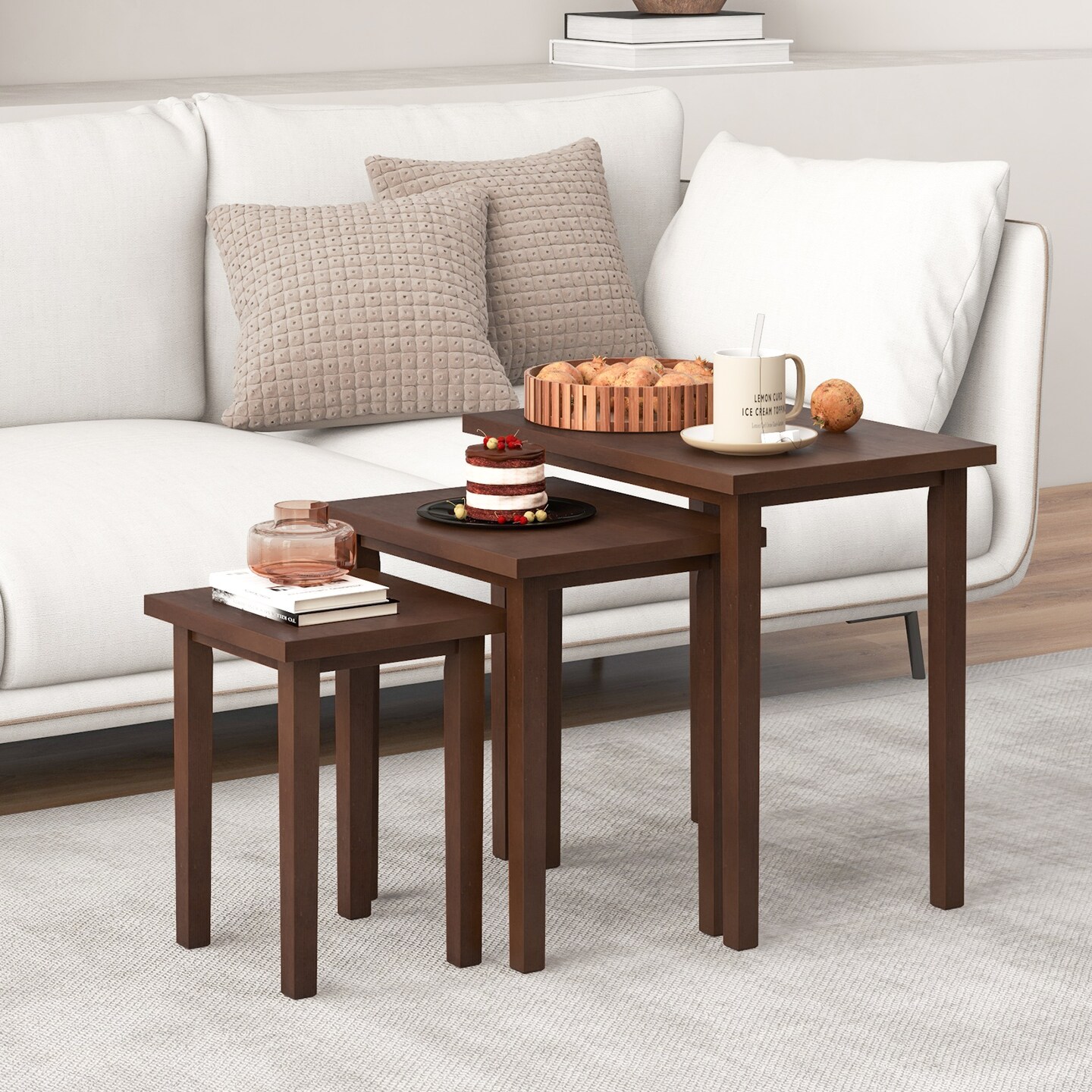 3-Piece Farmhouse Rectangle Side Table Set for Living Room - 19&#x22; x 13&#x22; x 18&#x22; (L x W x H)