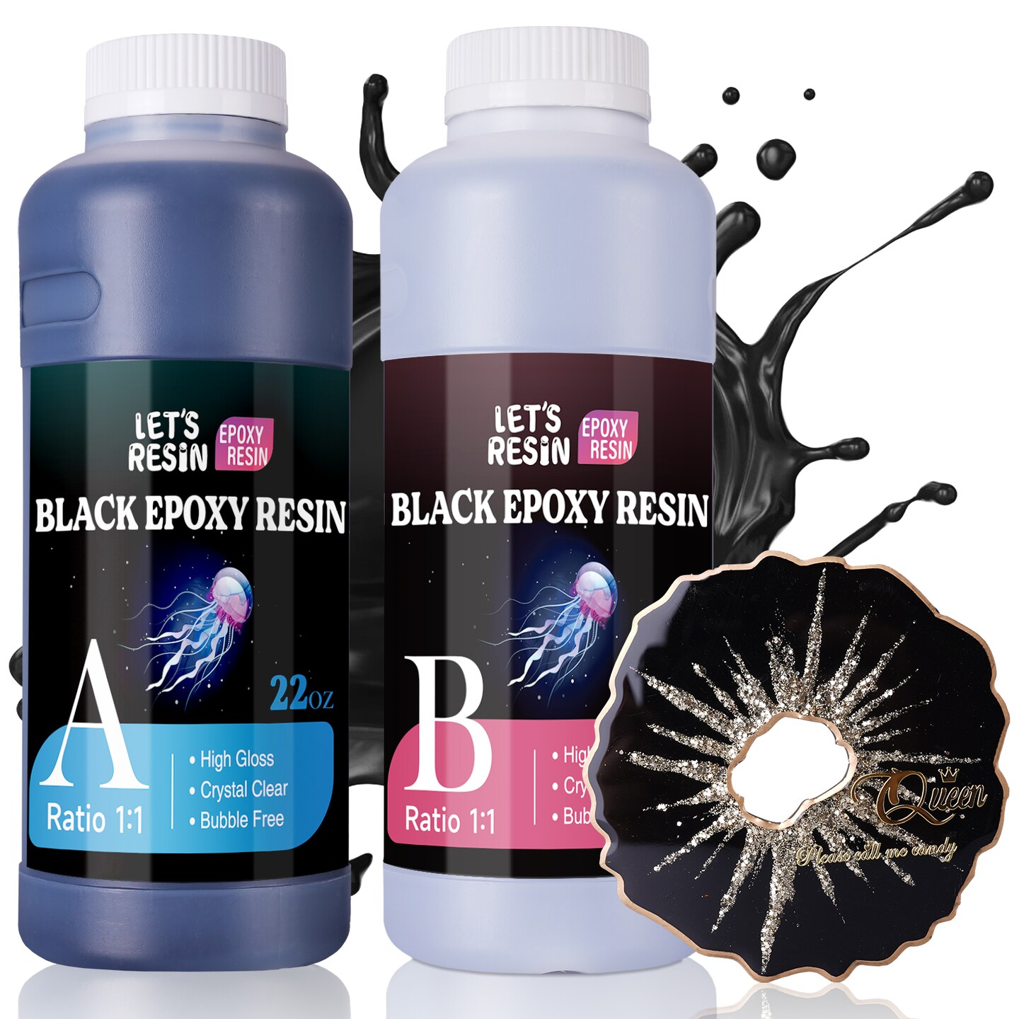 LET&#x27;S RESIN EPOXY RESIN Black Resin Epoxy,44OZ Bubble Free &#x26; High-Gloss Epoxy Resin Kit,Self Leveling Resin and Hardener for Art Crafts,Jewelry Making,Resin Molds