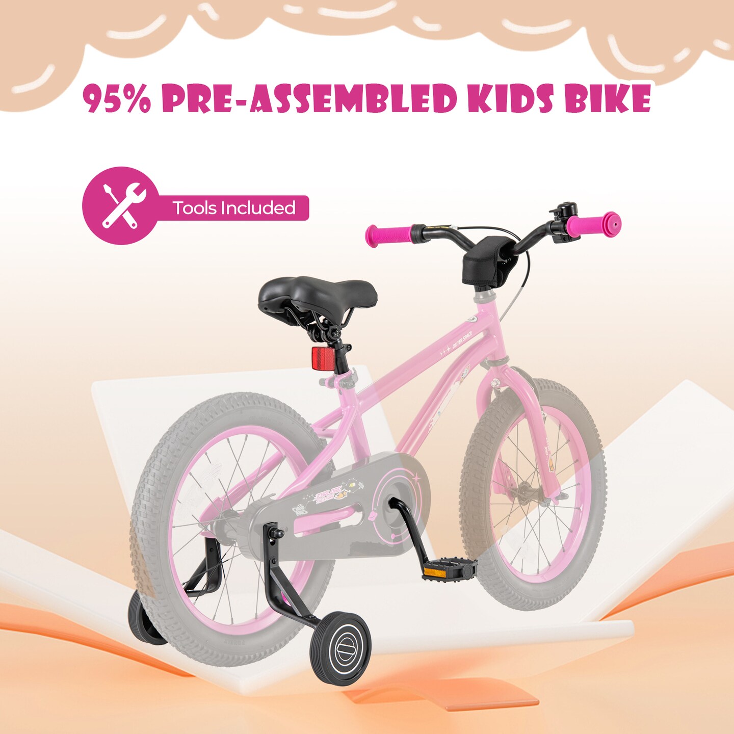 16-Inch Kids Bike Bicycle for Boys Girls 4-7 Adjustable with High Carbon Steel Frame - 45&#x22; x 21&#x22;x 28.5&#x22; (L x W x H)