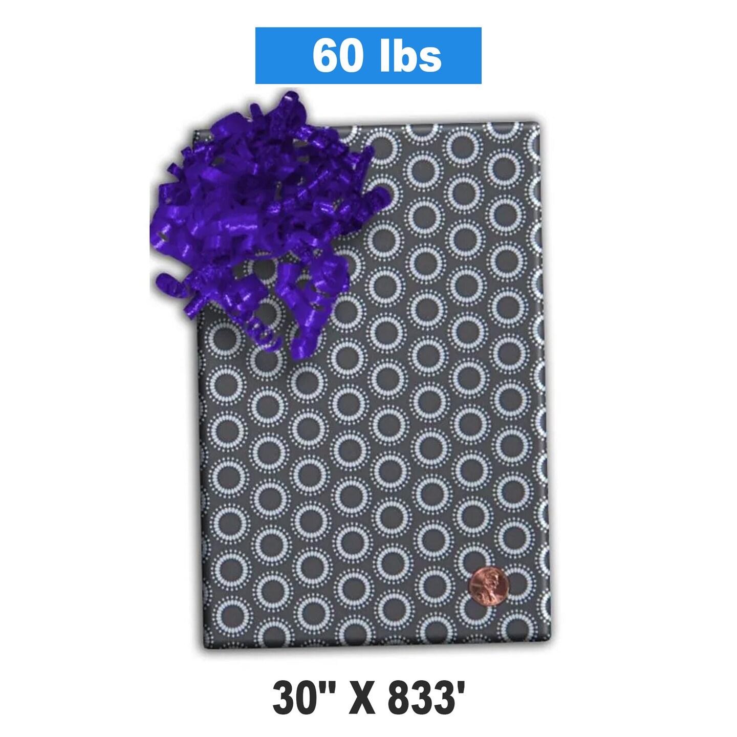 Polka Dot White Circles On Gray 30&#x22; &#xD7; 833&#x27; Wrap Roll