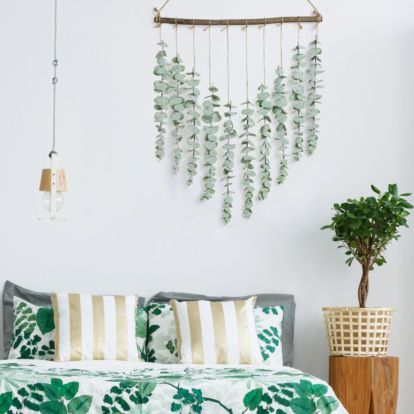 Bestjing Artificial Eucalyptus Wall Hanging Decor - Fake Eucalyptus Leaves Greenery Eucalyptus Vines Wall Hanging Plants - Farmhouse Rustic Boho Wall Decor for Bathroom Bedroom Livingroom Decorations