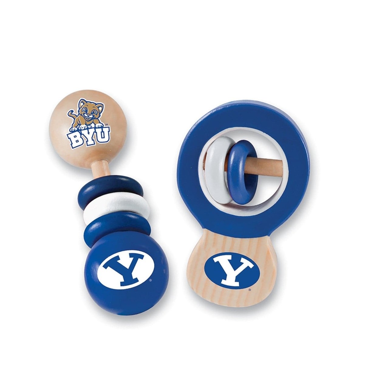 Byu Cougars Baby Rattles 2-Pack Wooden Toys Non-Toxic Bpa Free Safe For Infants
