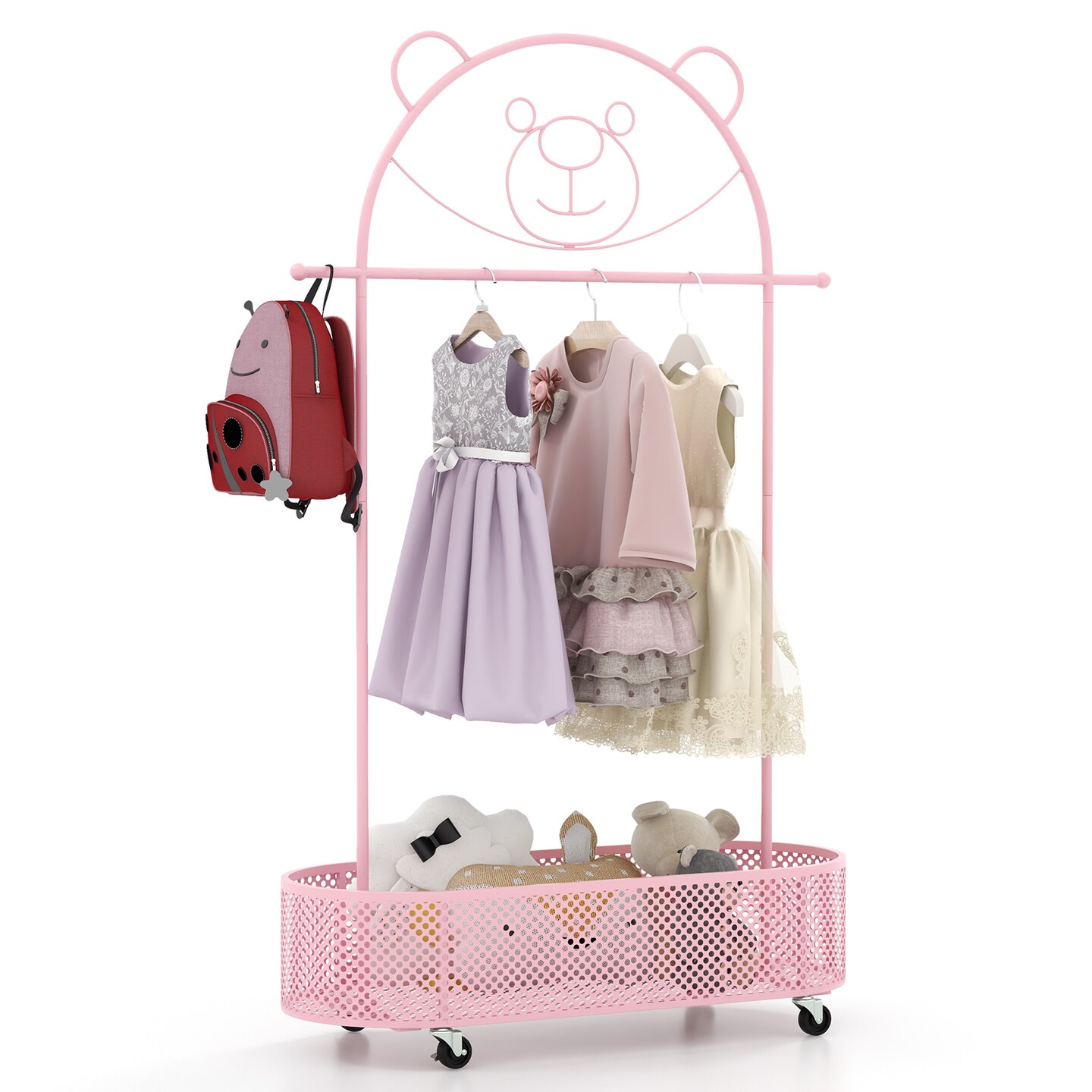Kid Clothes Rack with 3 Adjustable Heights and Wheels - 32&#x22;L x 13.5&#x22;W x 72&#x22;H