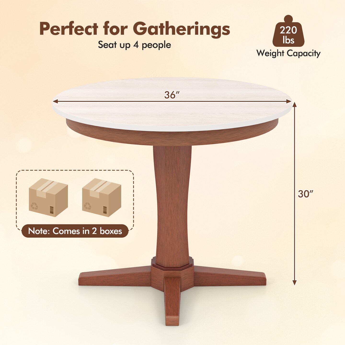 35 Inches Wooden Round Dining Table with Pedestal Base - 36&#x22; x 36&#x22; x 30&#x22; (L x W x H)