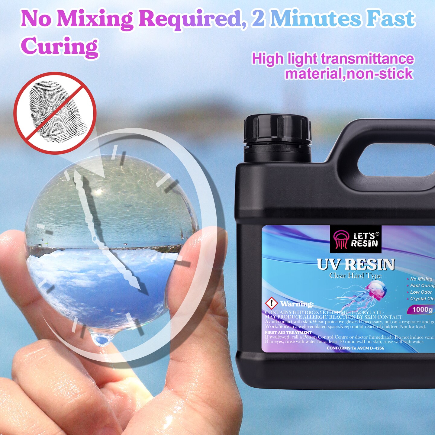 LET&#x27;S RESIN UV Resin, Upgraded 1,000g Crystal Clear UV Resin Hard, Low Odor Ultraviolet Epoxy Resin, UV Light Cure Solar Sunlight Activated Glue for Jewelry, Craft Decoration
