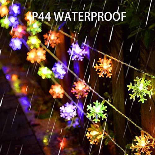 Dazzle Bright 100 LED Solar Christmas Snowflake Lights Outdoor, 39 FT Solar Powered Snowflake String Lights Waterproof for Xmas Tree, Holiday, Wedding Party, Patio Decorations (Multi Color)
