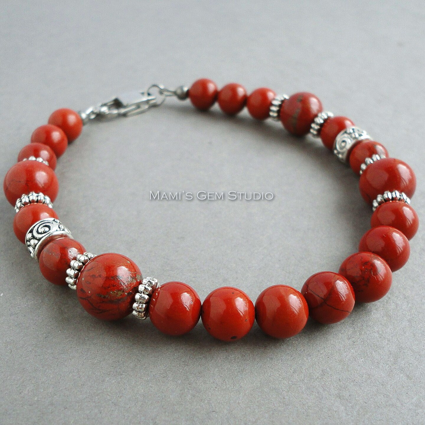 Red Jasper Bracelet for Men, Unisex, Red Gemstone 8mm 10mm Beaded 