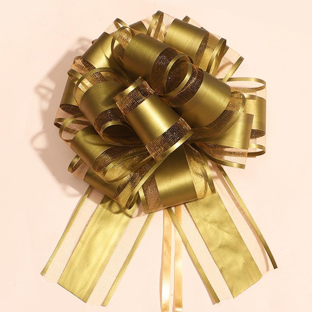 6 Pieces Large Pull Bows,Gold Gift Bow,6 Inches,Christmas, Party Birthday Gift Wedding Ribbon Bows for Wrapping Boxes or Flower Decorations, Valentine&#x27;S Day Gift Decorations
