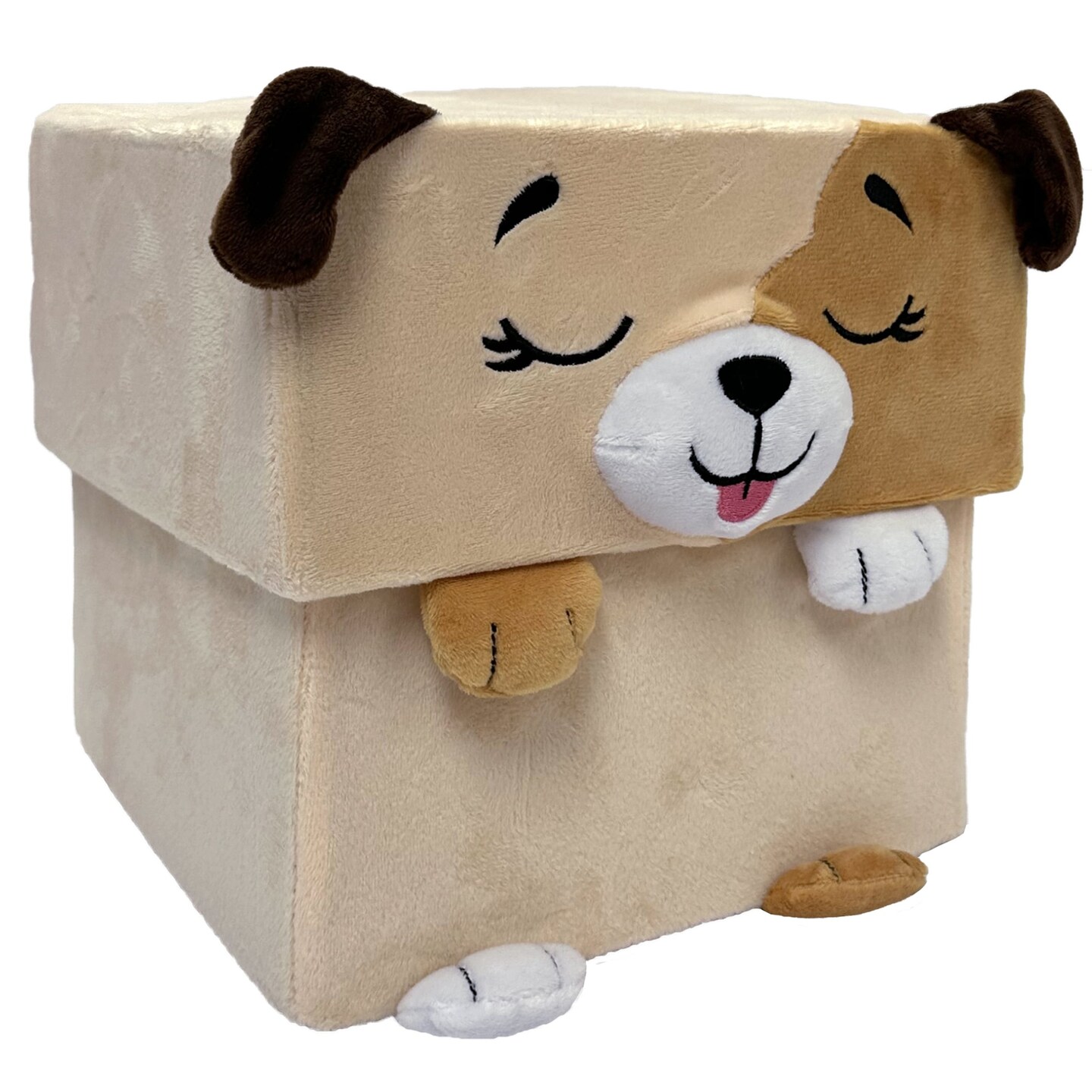 Happy Nappers: Adorable Storables - Dog - Tan &#x26; Brown - 8&#x201D; Character Box &#x26; Surprise 8&#x201D; Plush Toy w/ Weighted Paws, Square Storage Bin, Kids Ages 1+