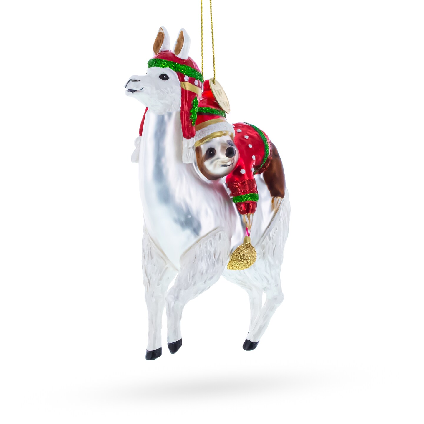 Festive Llama and Sloth Glass Christmas Ornament
