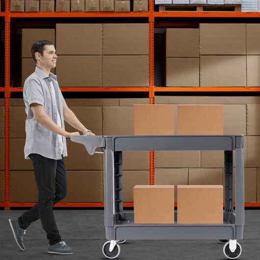 46&#x22; x 25&#x22; x 33&#x22; Plastic Utility 2 Shelves Rolling Service Cart - 46.5&#x22; x 25.5&#x22; x 33&#x22;(L x W x H)