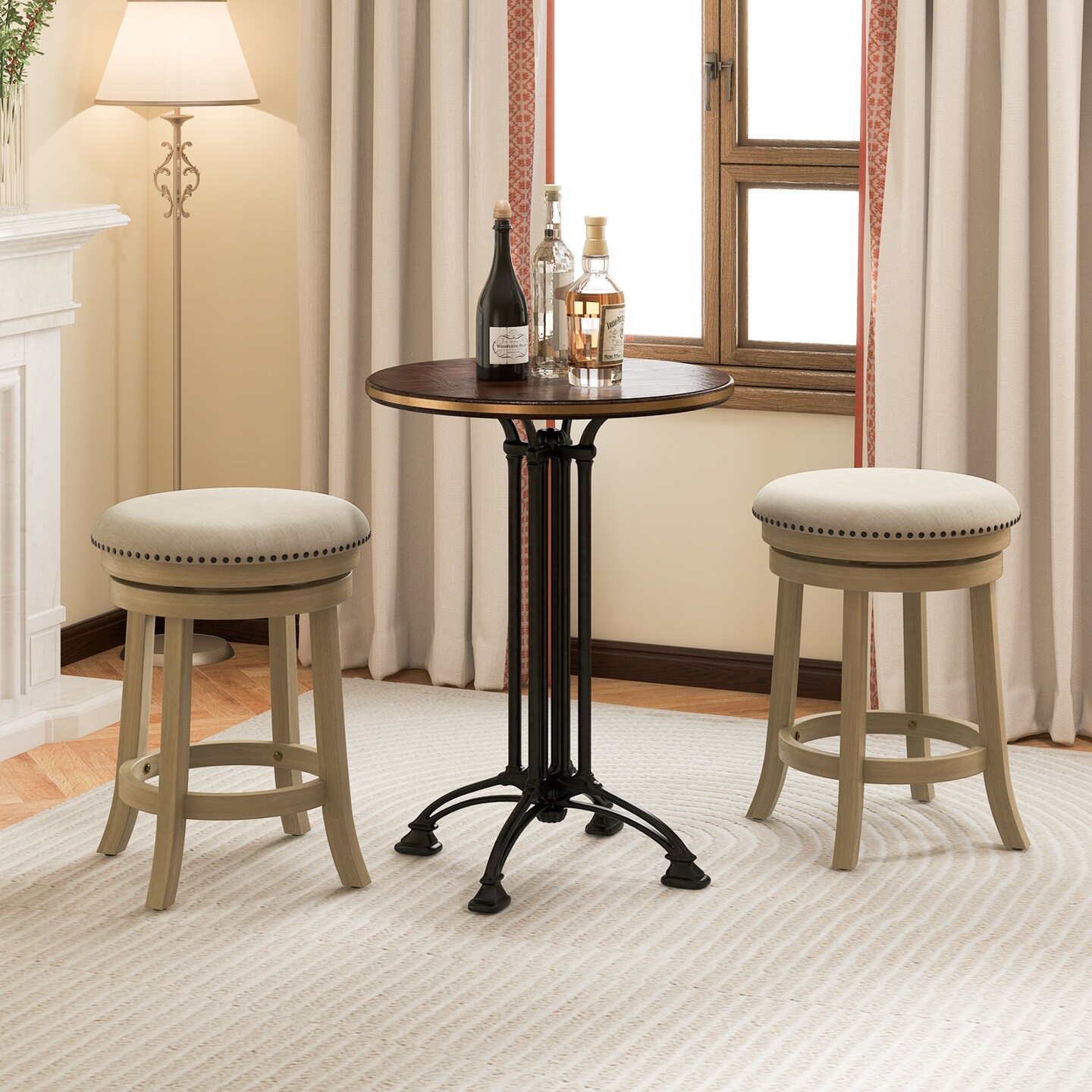 Swivel Bar Stools Set of 2 wth Wooden Frame