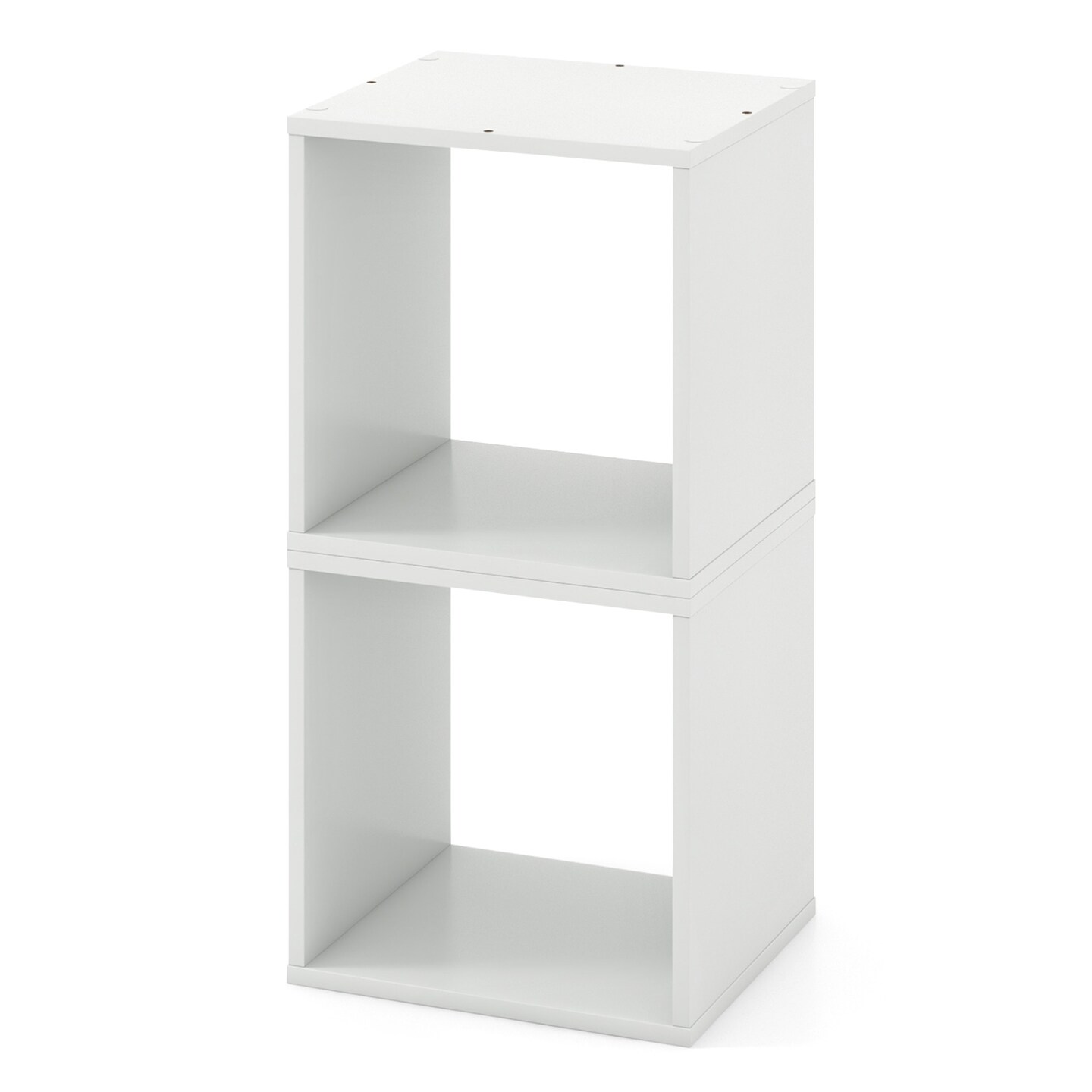 Set of 2 White Stackable Wooden Cube Storage Organizer Bookcase Shelves for Living Room
