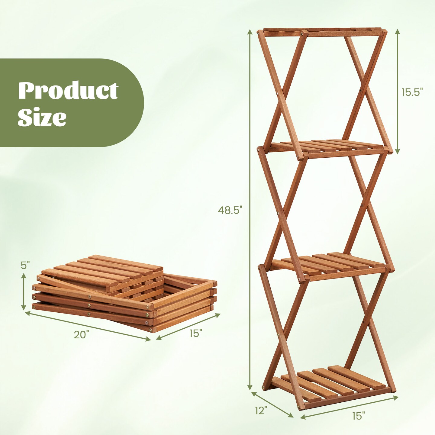 4-Tier Folding Plant Rack and Free Standing Shoe Rack - 15&#x22; x 12&#x22; x 48.5&#x22; (L x W x H)