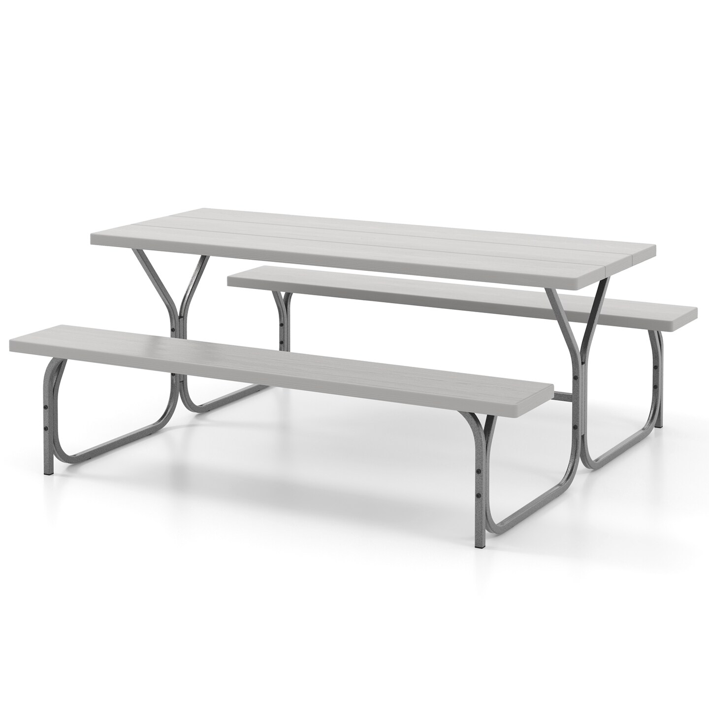 6 FT Picnic Table Bench Set Dining Table and 2 Benches with Metal Frame and HDPE Tabletop