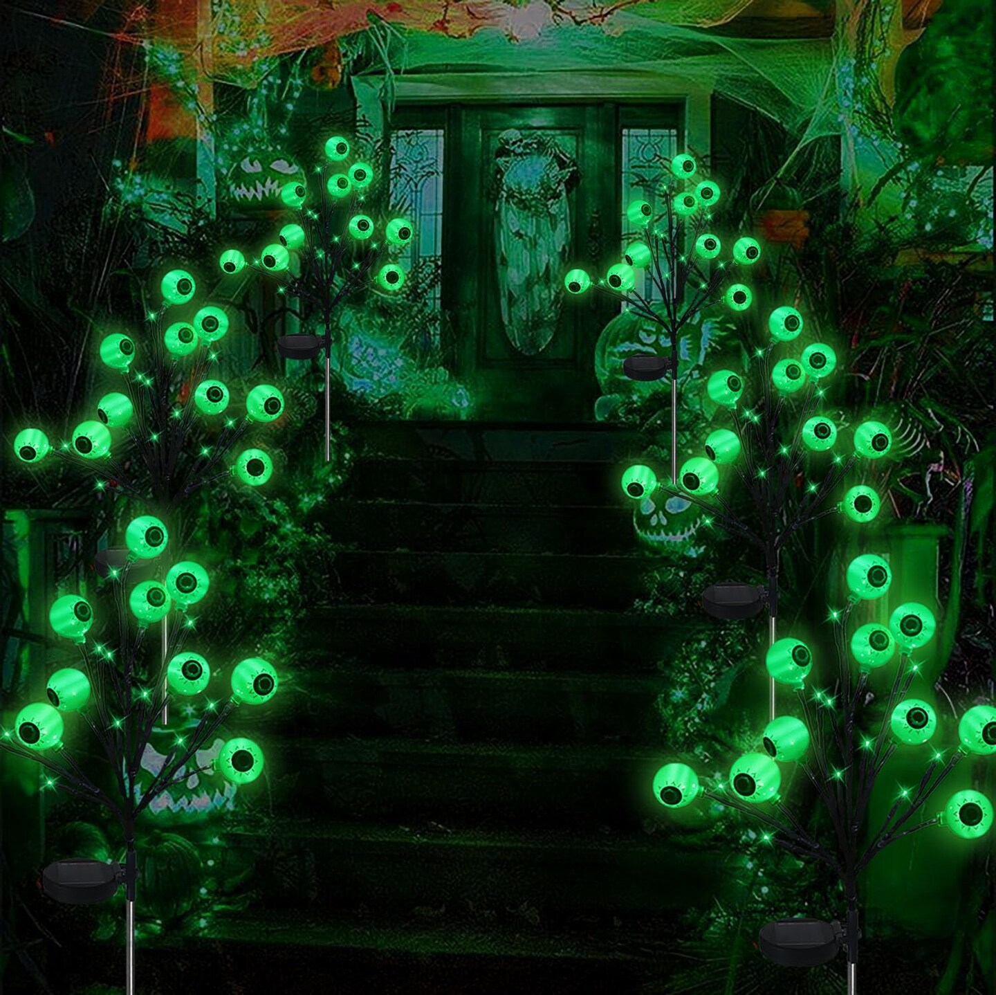 Ohwewant 2 Packs Solar Halloween Stake Lights for Outdoor Halloween Decorations, 2 Modes Scary Eyeball Solar Halloween Pathway Lights, Waterproof Outdoor Halloween Decor Lights for Yard Patio Pathway