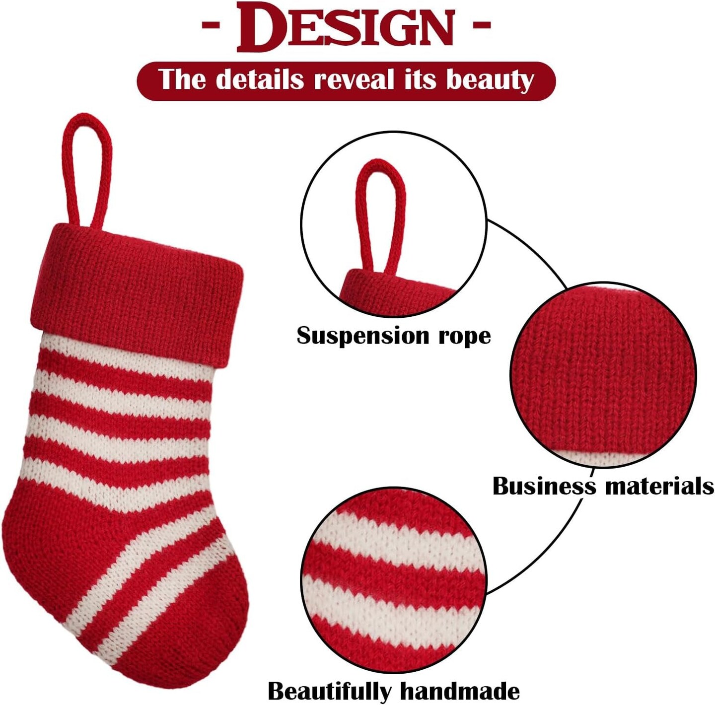 2Pcs Knited Christmas Stockings 8&#x27;&#x27; Red White Strips Chirstmas Stockings Small for Holiday Hanging Decor on Fireplace Shelf Christmas Home Decroation