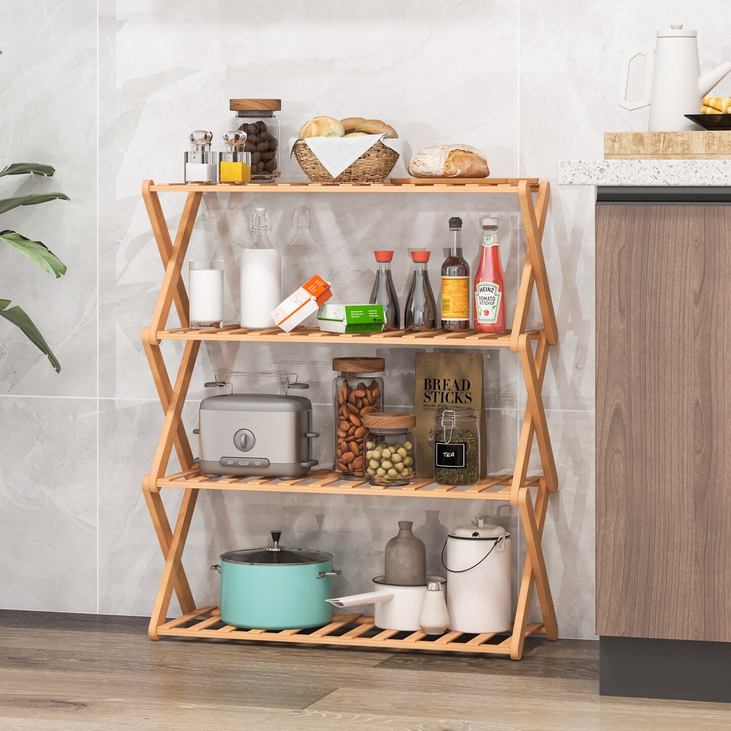 4-Tier Foldable Wicker Shoe Rack with Slatted Shelves - 27&#x22; x 10&#x22; x 32&#x22; (L x W x H)