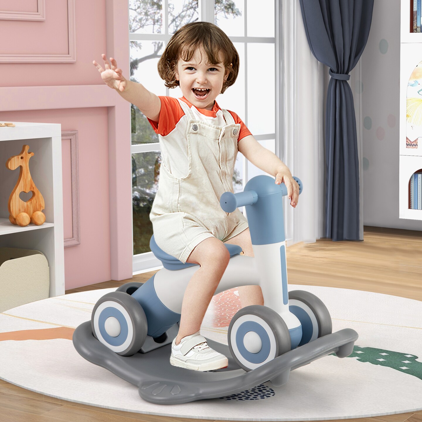 3-in-1 Kids Rocking Horse with Balance Board and Removable Seat - 16 L x 24 W x 18.5 H