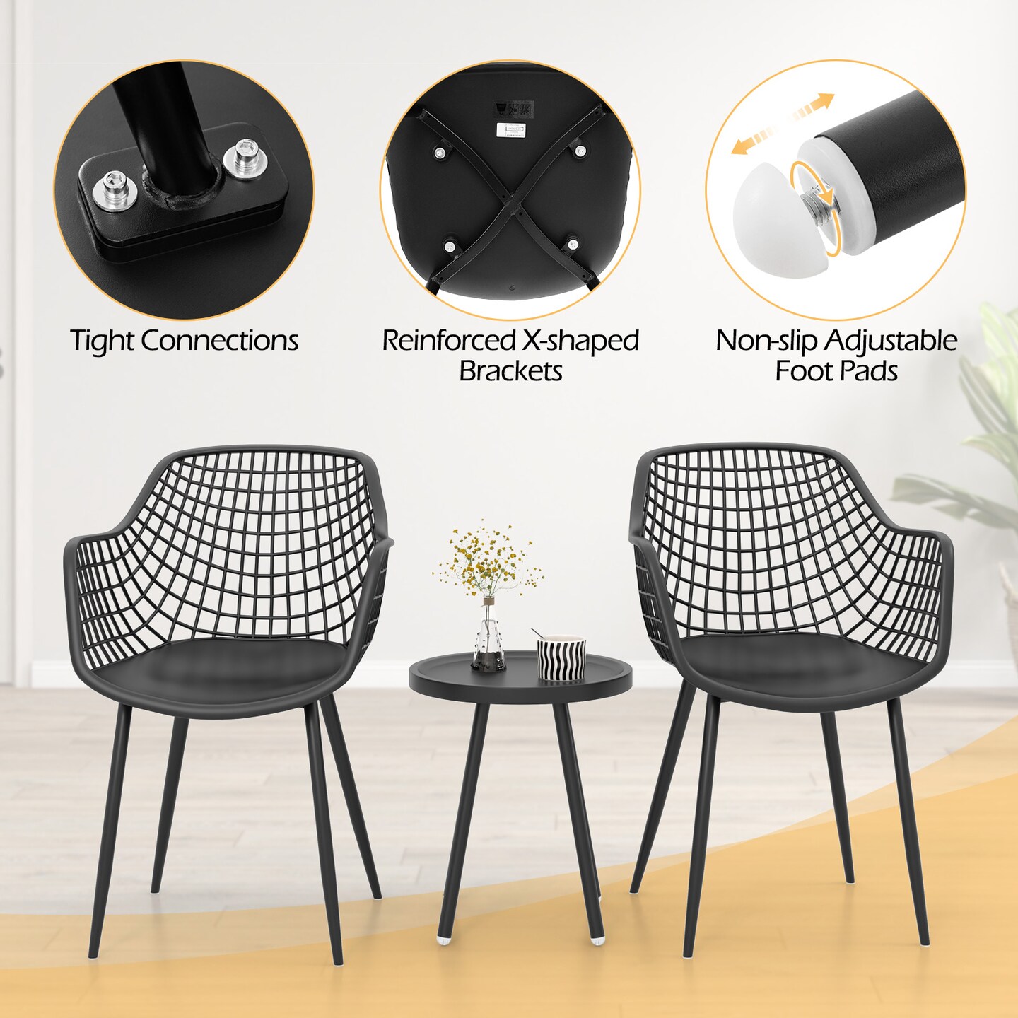 3 Piece Patio Chair Set with PP Seat and Tabletop for Porch - 21.5&#x22;x 23&#x22; x 34&#x22; (L x W x H)