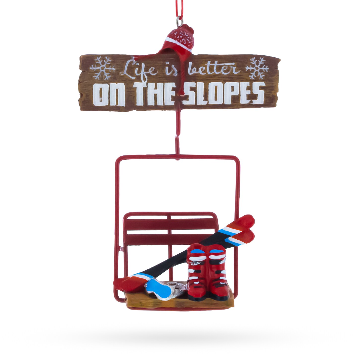 Life is Better on the Slopes Ski Lift with Skis Resin Christmas Ornament